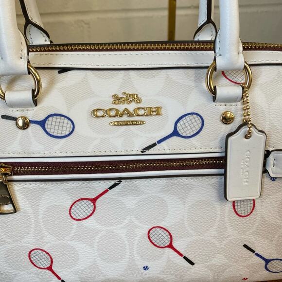 Coach C8285 Rowan Satchel In Signature Canvas With Racquet Print In Chalk Multi - Picture 4 of 10